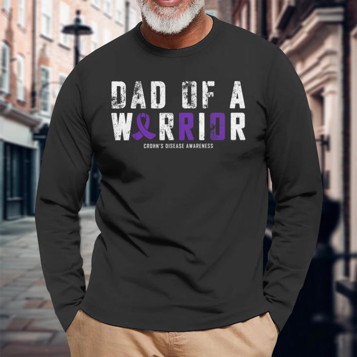 Crohns Disease Awareness Dad Of A Warrior Vintage Long Sleeve T-Shirt Gifts for Old Men