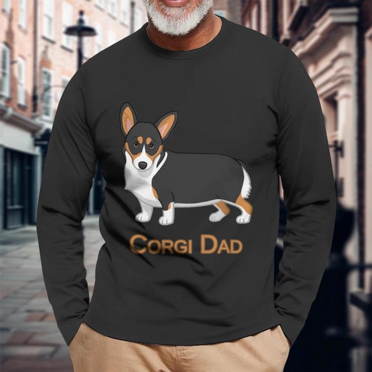 Cute Black Tricolor Pembroke Corgi Dad Dog Lovers Tshirt V2 Long Sleeve T-Shirt Gifts for Old Men