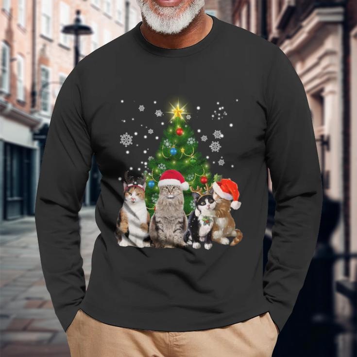 Cute Cat Christmas Tree Cat Lover Xmas Cat Mom Long Sleeve T-Shirt Gifts for Old Men