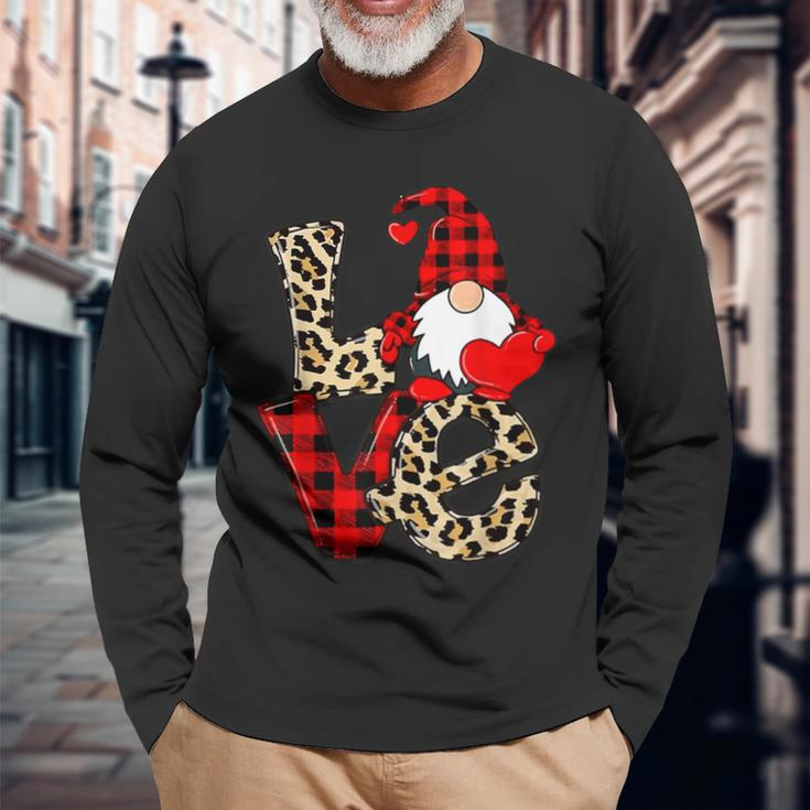 Cute Gnomes Valentines Love Leopard Plaid Couple Matching V4 Long Sleeve T-Shirt Gifts for Old Men