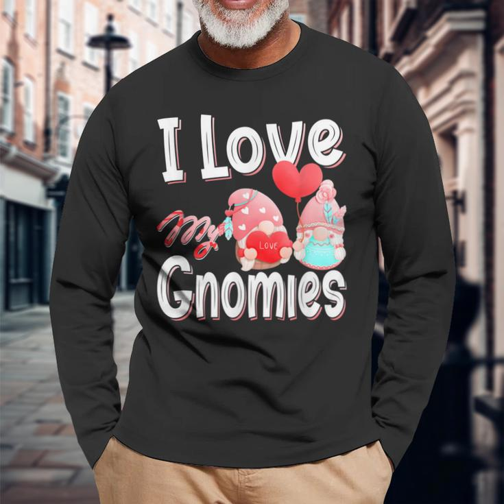 Cute I Love My Gnomies Gnomes & Hearts Valentines Day Long Sleeve T-Shirt Gifts for Old Men