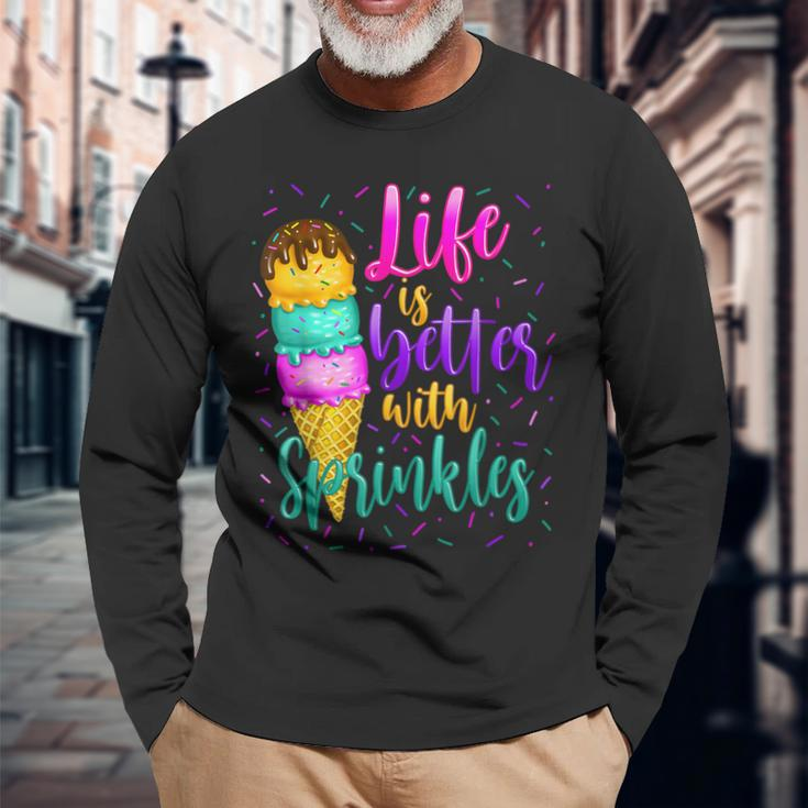 Cute Sweet Ice Cream Lover Sprinkle Life Love Long Sleeve T-Shirt T-Shirt Gifts for Old Men