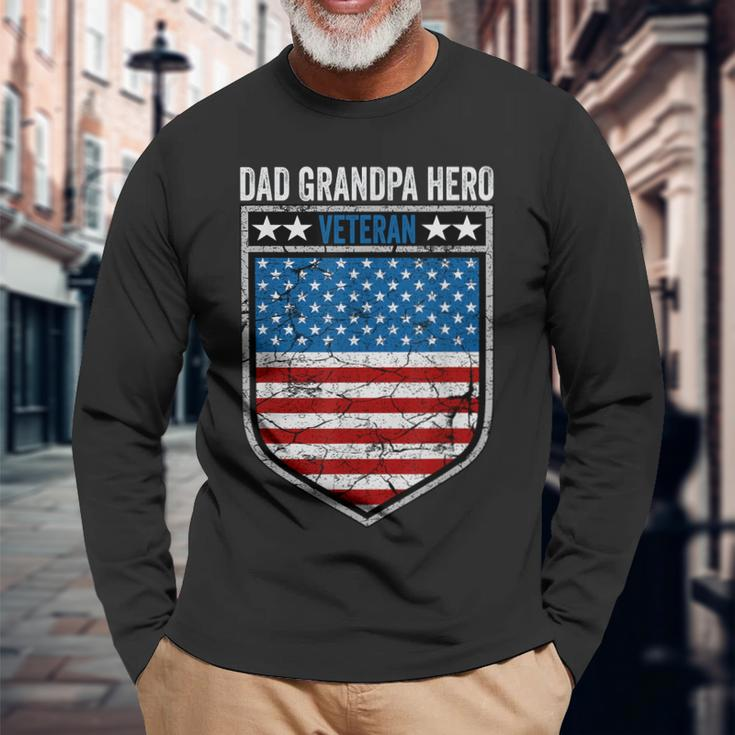 Dad Grandpa Hero Veteran Memorial Day Flag Veterans Day Long Sleeve T-Shirt Gifts for Old Men