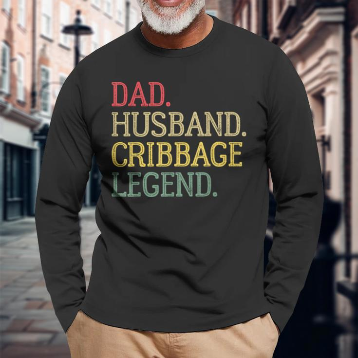 Dad Husband Cribbage Legend Vintage Cribbage Board Game Long Sleeve T-Shirt Gifts for Old Men