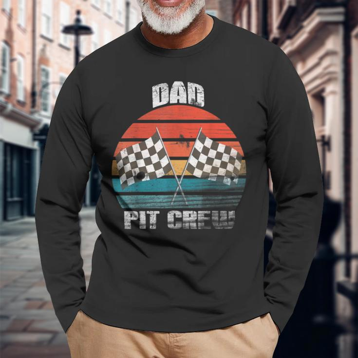 Dad Pit Crew Race Car Chekered Flag Vintage Racing Party Long Sleeve T-Shirt Gifts for Old Men