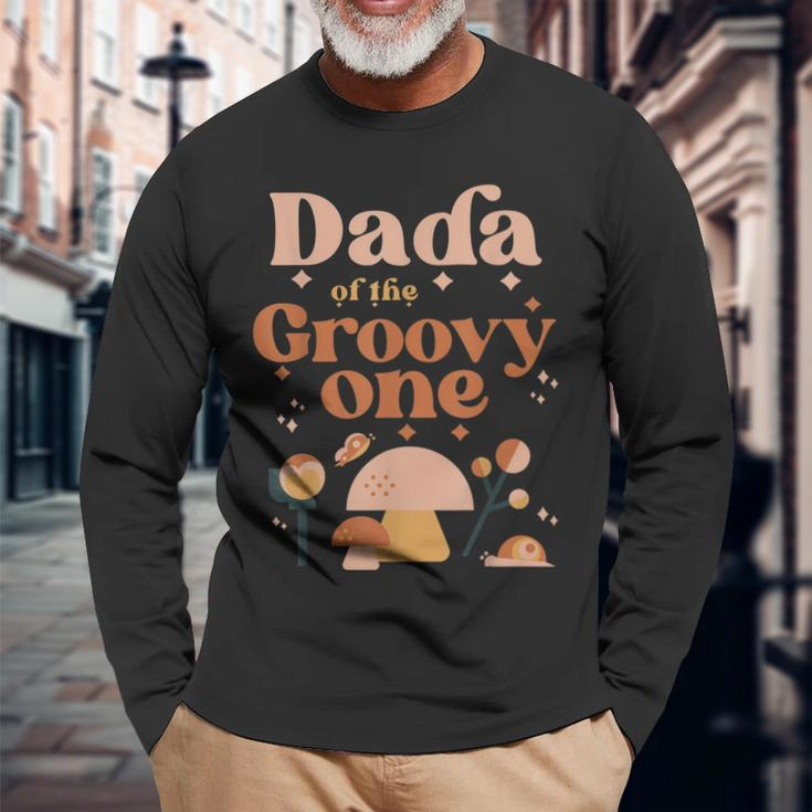 Dada Of The Groovy One Boho 1St Birthday Hippie Mushroom Dad Long Sleeve T-Shirt Gifts for Old Men