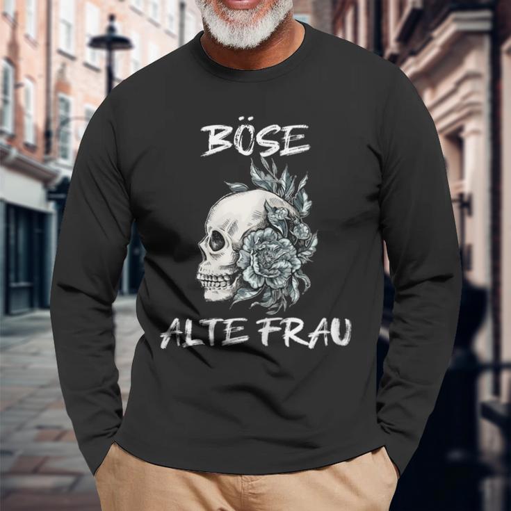 Damen Böse Alte Frau Für Oma Großmuter Spruch Rockerin V3 Langarmshirts Geschenke für alte Männer