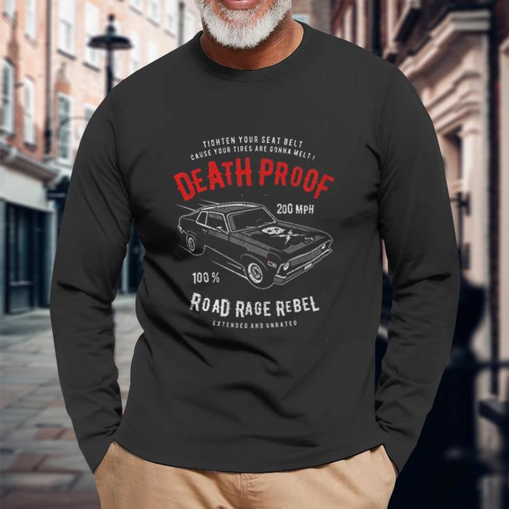 Death Proof Distressed Muscle Car Racing Vintage Skull Lightning Bolts Men Women Long Sleeve T-Shirt T-shirt Graphic Print Gifts for Old Men