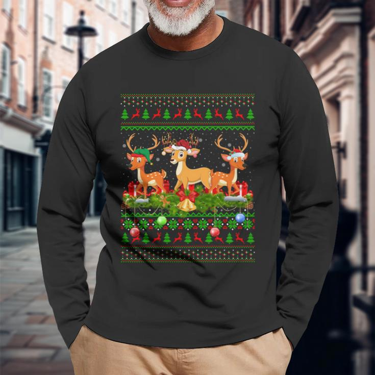 Deer Lover Xmas Lighting Santa Ugly Deer Christmas Long Sleeve T-Shirt Gifts for Old Men