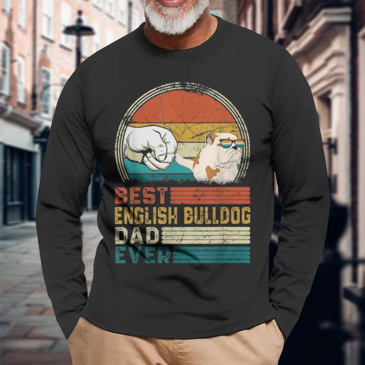 Distressed Best English Bulldog Dad Ever Fathers Day Long Sleeve T-Shirt Gifts for Old Men