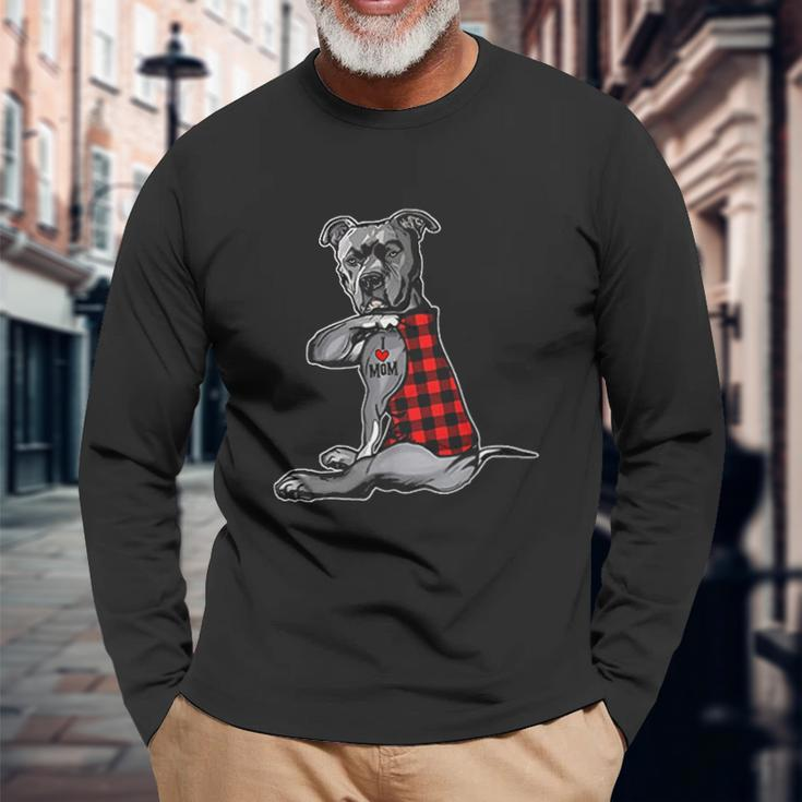 Dog Pitbull I Love Mom Tattoo Men Women Long Sleeve T-Shirt T-shirt Graphic Print Gifts for Old Men