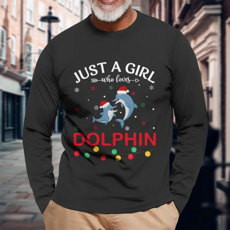 Dolphin Lovers Xmas Pajama Ugly Christmas Sweater Long Sleeve T-Shirt Gifts for Old Men