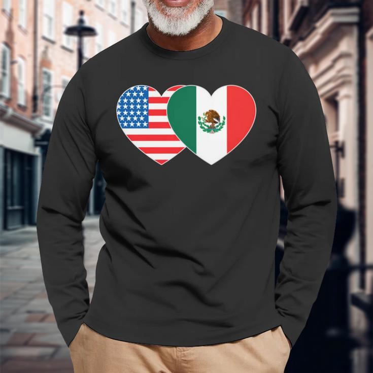 Doppelherz Mexiko & USA Flagge Langarmshirt für mexikanisch-amerikanische Patrioten Langarmshirts Geschenke für alte Männer