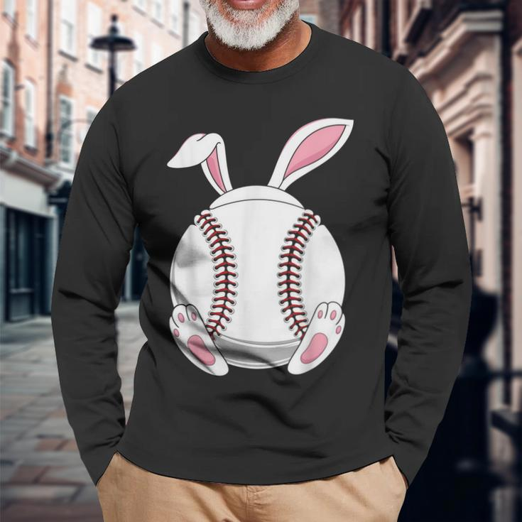 Easter Bunny Baseball Easter Baseball Rabbit Ears Long Sleeve T-Shirt Gifts for Old Men