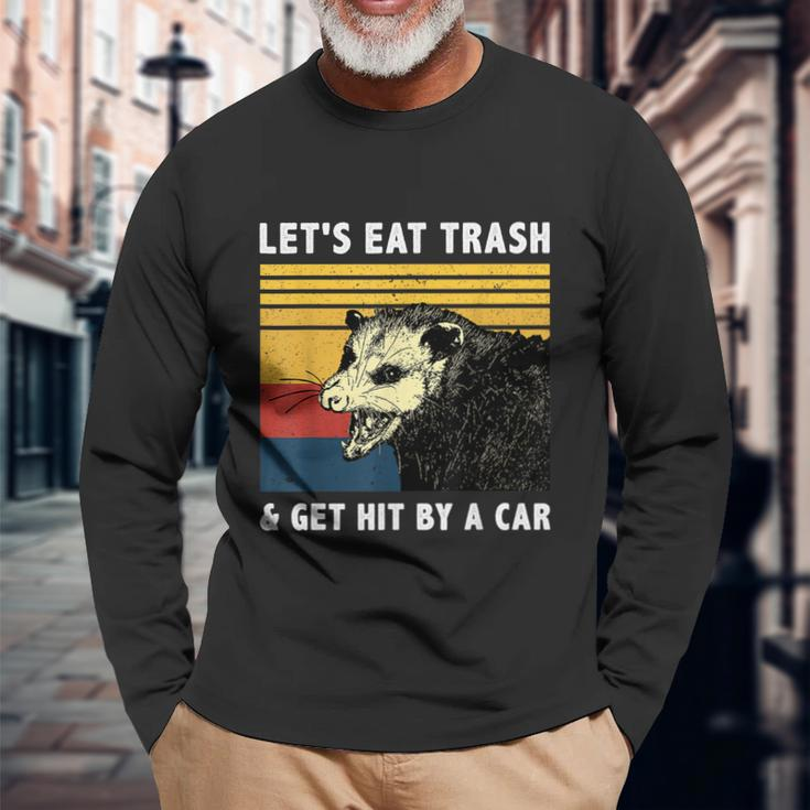 Lets Eat Trash & Get Hit By A Car Opossum Vintage Long Sleeve T-Shirt Gifts for Old Men