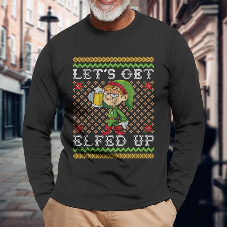 Lets Get Elfed Up Ing Drunk Elf Ugly Christmas Long Sleeve T-Shirt Gifts for Old Men