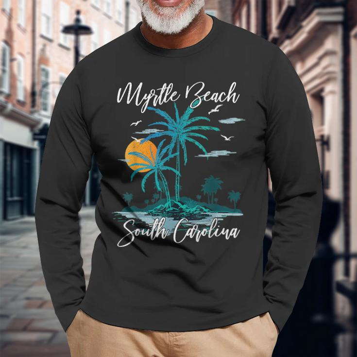 Family Vacation Retro Sunset South Carolina Myrtle Beach Long Sleeve T-Shirt T-Shirt Gifts for Old Men