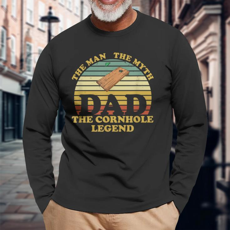 Fathers Day Vintage Dad Man Myth Cornhole Legend V2 Long Sleeve T-Shirt Gifts for Old Men