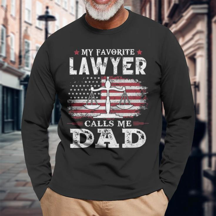 My Favorite Lawyer Calls Me Dad Usa Flag Dad Father Long Sleeve T-Shirt Gifts for Old Men