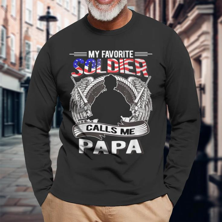 My Favorite Soldier Calls Me Papa Proud Army Grandpa Long Sleeve T-Shirt Gifts for Old Men
