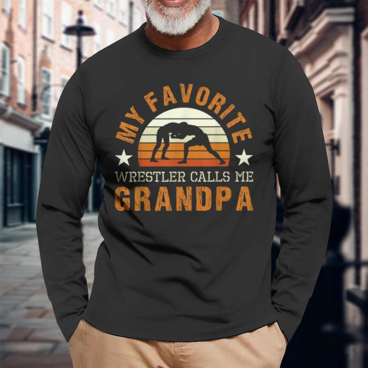 My Favorite Wrestler Calls Me Grandpa Wrestling Coach Long Sleeve T-Shirt Gifts for Old Men