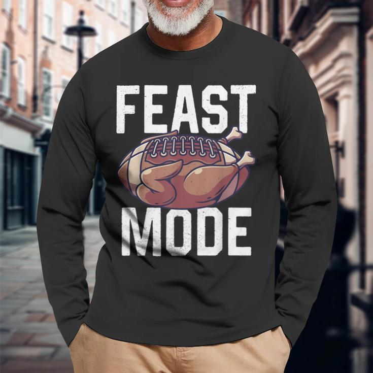Feast Mode Football Turkey Funny Thanksgiving Day Gift Men Women Long Sleeve T-shirt Graphic Print Unisex Gifts for Old Men