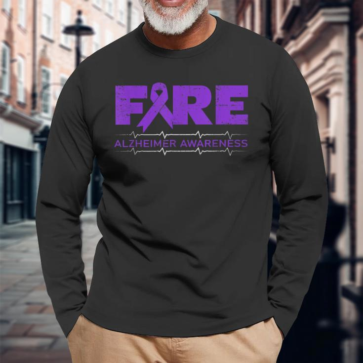 Fire Fighters Wear Purple Alzheimer Awareness Long Sleeve T-Shirt Gifts for Old Men