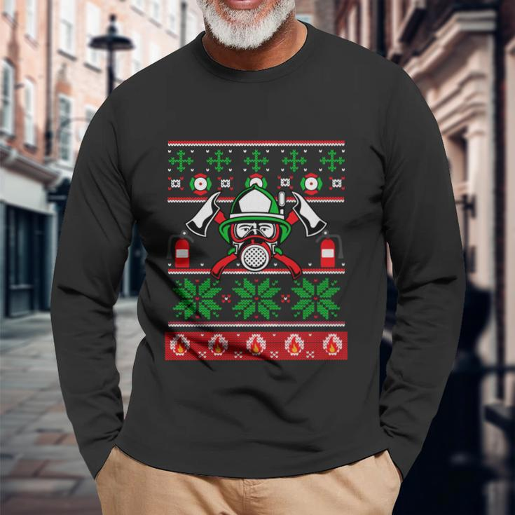 Firefighter Xmas Ugly Christmas Sweater Firefighter Great Long Sleeve T-Shirt Gifts for Old Men