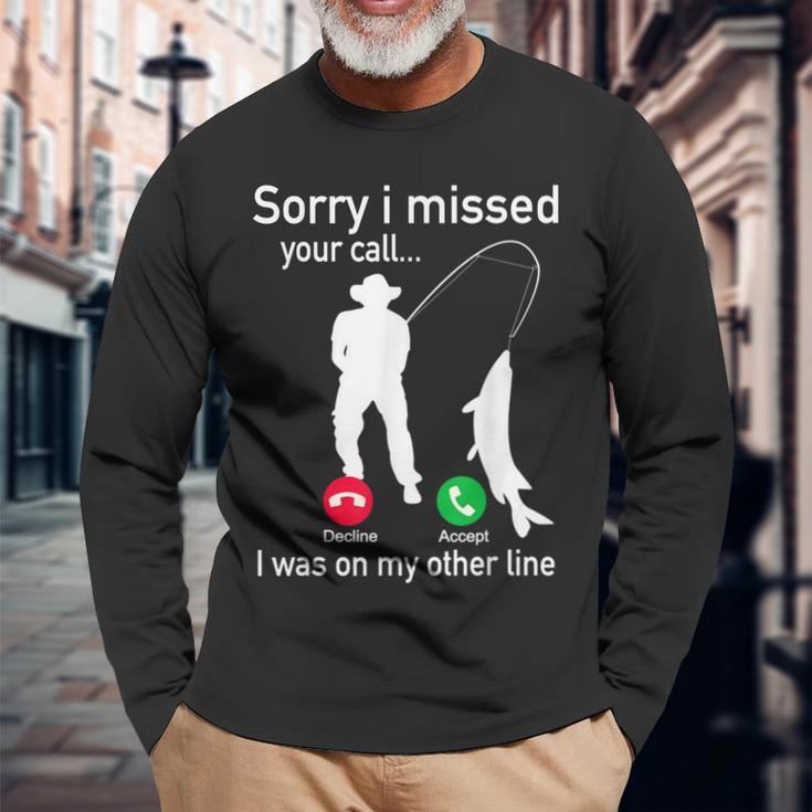 Fishing Phone Call With Fishing Line Fish Fisherman Long Sleeve T-Shirt T-Shirt Gifts for Old Men