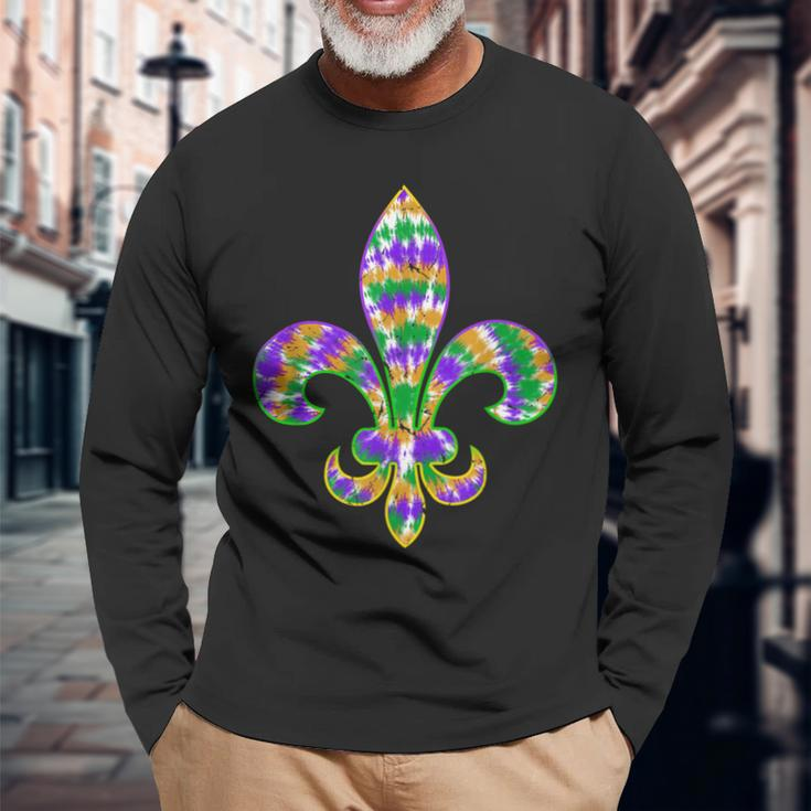 Fleur De Lis Mardi Gras Carnival Symbol New Orlean Tie Dye Long Sleeve T-Shirt Gifts for Old Men