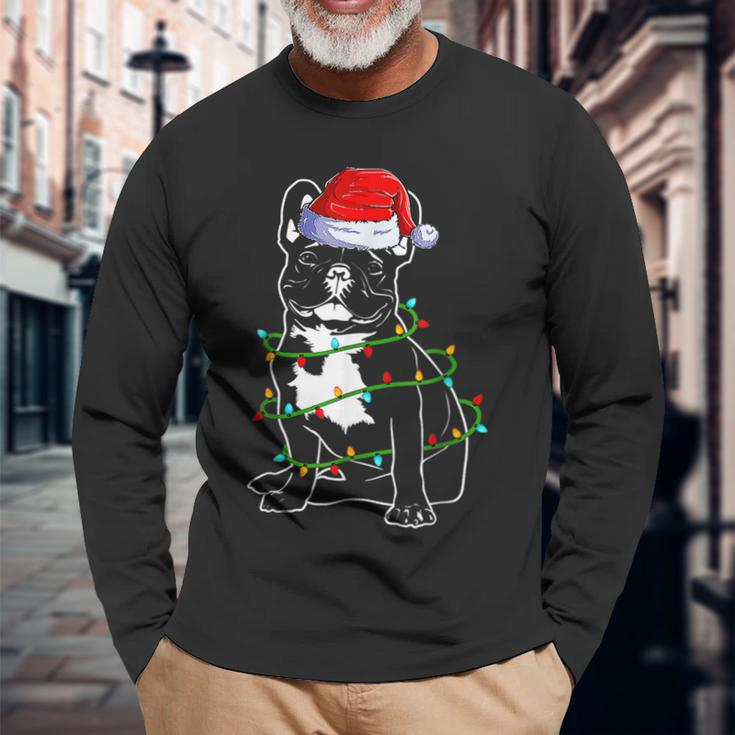 French Bulldog Christmas Dog Mom Dad Christmas Lights Men Women Long Sleeve T-shirt Graphic Print Unisex Gifts for Old Men