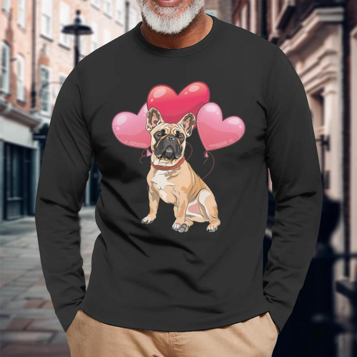 French Bulldog Frenchie Dog Cute Frenchie Heart Balloons Pet Animal Dog French Bulldog 131 Frenchies Long Sleeve T-Shirt Gifts for Old Men