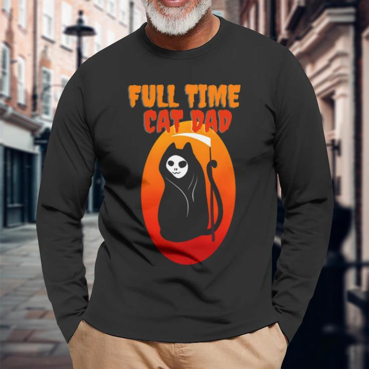 Full Time Cat Dad Halloween Grim Reaper Halloween Cat Dad Long Sleeve T-Shirt T-Shirt Gifts for Old Men