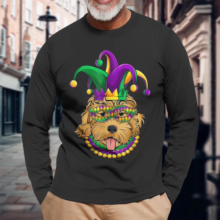 Funny Mardi Gras Dog Apparel Golden Doodle Dog Mom Dad Men Women Long Sleeve T-shirt Graphic Print Unisex Gifts for Old Men
