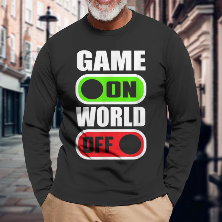 Game On World Off Gamer Gaming Konsole Gamepad Zocken Langarmshirts Geschenke für alte Männer