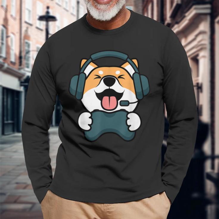 Gamer Hund Shiba Inu Gaming Zocken Nerd Lustig Kawaii Zocker Langarmshirts Geschenke für alte Männer