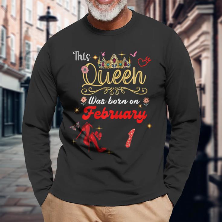 Geburtstag Königin 1. Februar Damen Langarmshirts, Besonderes Design Geschenke für alte Männer