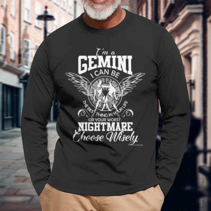 Gemini Zodiac Sign Long Sleeve T-Shirt Gifts for Old Men