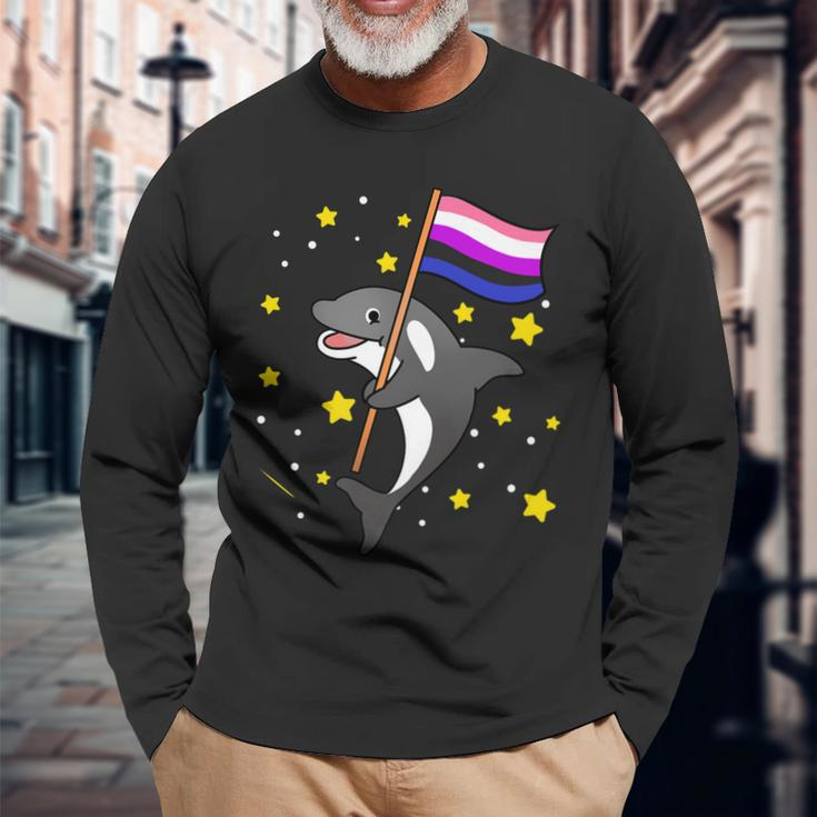 Genderfluid Pride Orca Genderfluid Long Sleeve T-Shirt Gifts for Old Men