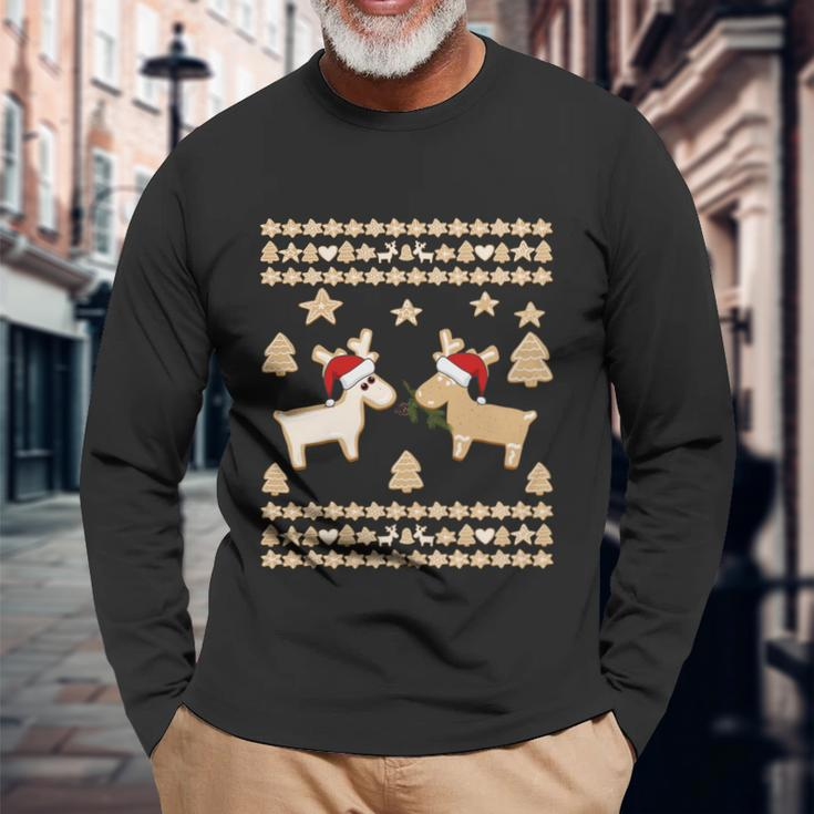 Gingerbread Santa Deer Cookies Ugly Christmas Reindeer Long Sleeve T-Shirt Gifts for Old Men