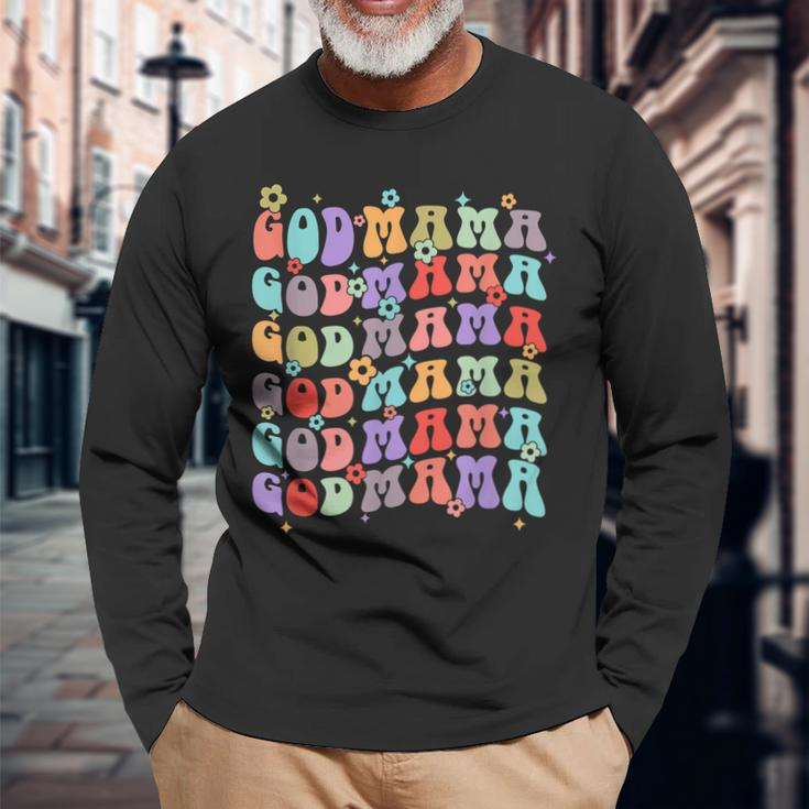 Godmama Retro Groovy Best Godmother Ever Mother’S Day Long Sleeve T-Shirt Gifts for Old Men