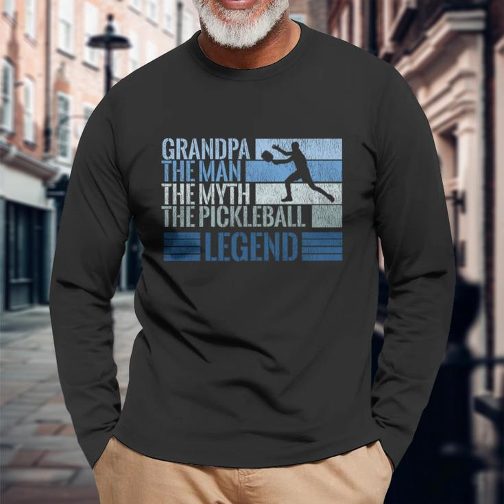 Grandpa Myth Pickleball Legend Vintage Blue Graphic Long Sleeve T-Shirt Gifts for Old Men