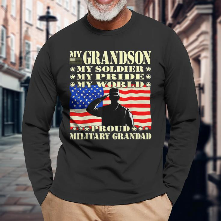 My Grandson My Soldier Hero Proud Military Grandad Long Sleeve T-Shirt Gifts for Old Men