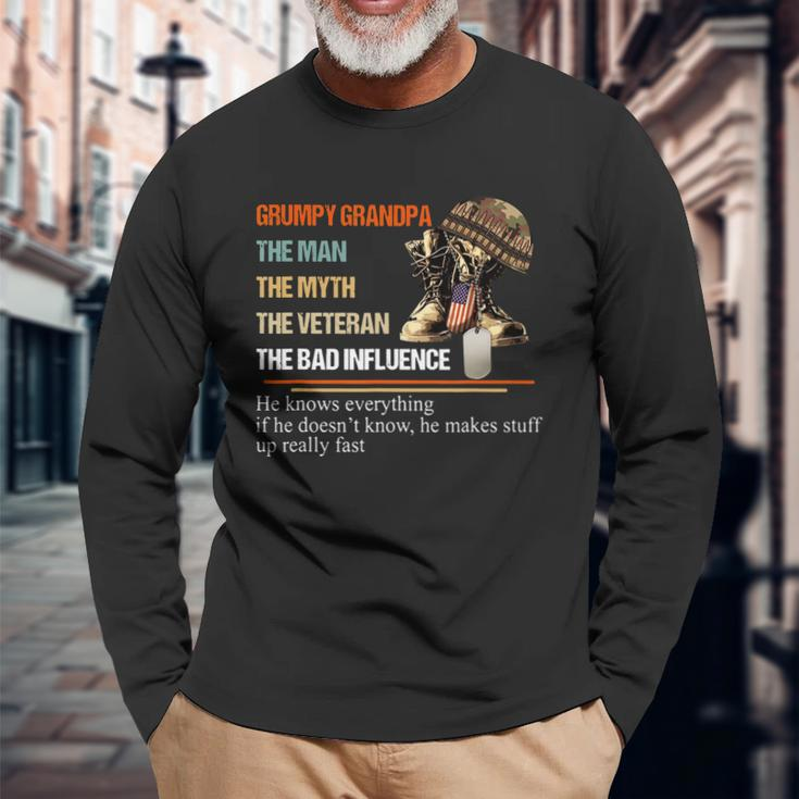 Grumpy Grandpa The Man The Myth The Bad Influence Long Sleeve T-Shirt Gifts for Old Men