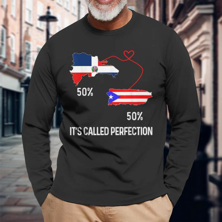 Half Puerto Rican Half Dominican Flag Map Combined Pr Rd Long Sleeve T-Shirt Gifts for Old Men