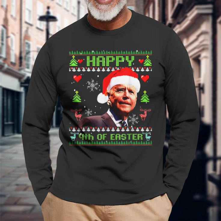 Happy 4Th Of Easter Funny Joe Biden Christmas Ugly Sweater V2 Men Women Long Sleeve T-shirt Graphic Print Unisex Gifts for Old Men