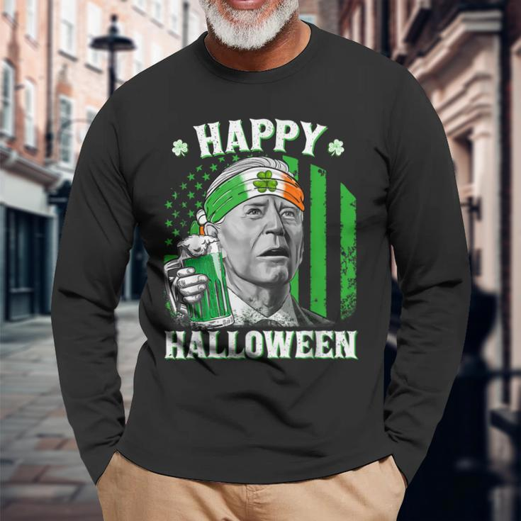 Happy Halloween Joe Biden St Patricks Day Leprechaun Hat Long Sleeve T-Shirt Gifts for Old Men