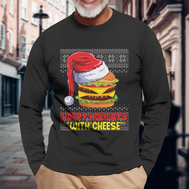 Happy Holidays With Cheese Shirt Cheeseburger Hamburger V7 Long Sleeve T-Shirt Gifts for Old Men