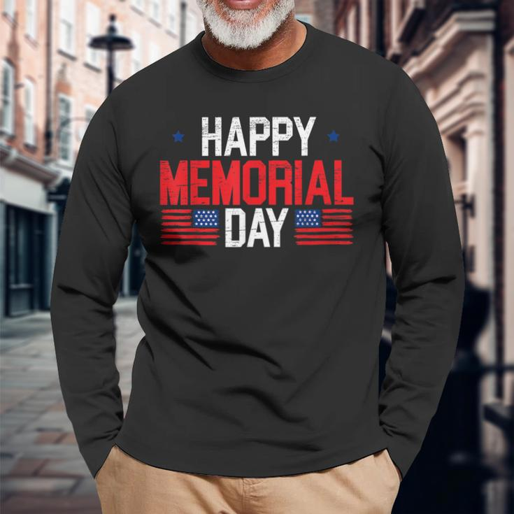 Happy Memorial Day Usa Flag American Patriotic Armed Forces Long Sleeve T-Shirt Gifts for Old Men