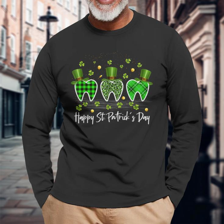 Happy Patrick Day Dentist Dental Leprechaun Tooth Shamrock Long Sleeve T-Shirt Gifts for Old Men